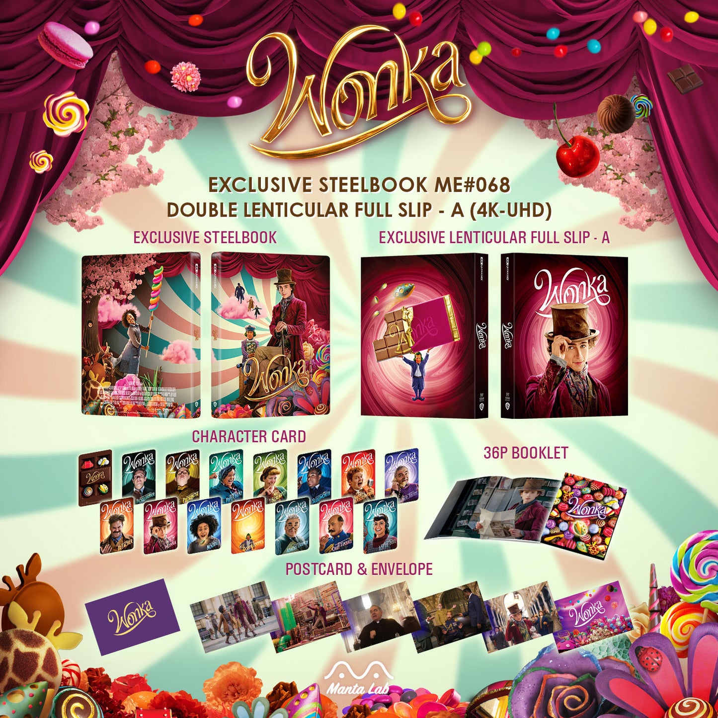 Wonka 4K Blu-ray Steelbook Manta Lab Exclusive ME#68 Double Lenticular Full Slip A - PREORDER