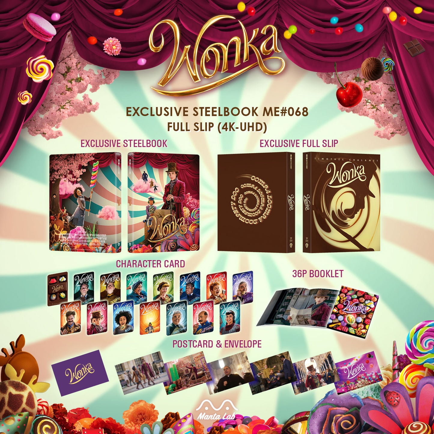 Wonka 4K Blu-ray Steelbook Manta Lab Exclusive ME#68 Full Slip - PREORDER