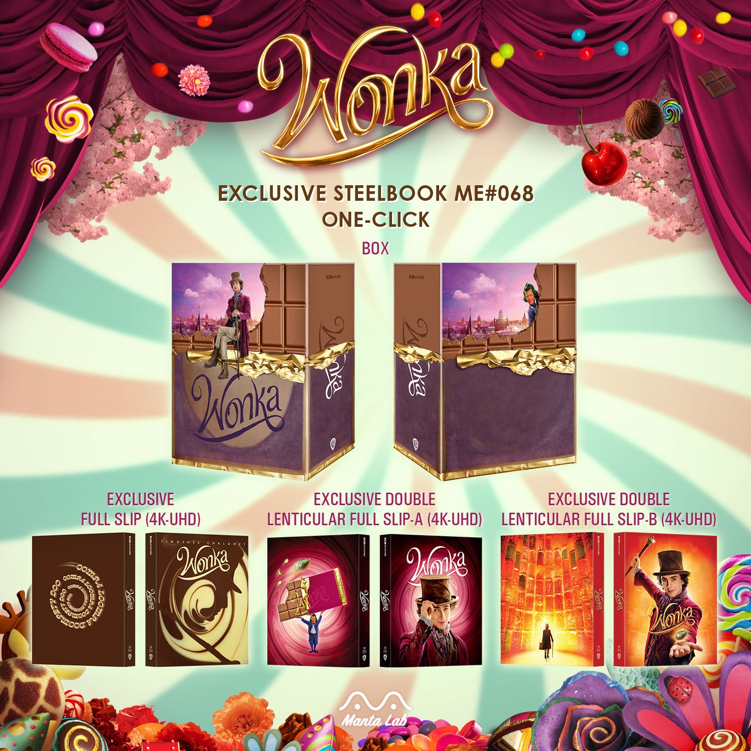 Coffret Steelbook Blu-ray 4K Wonka Manta Lab Exclusive ME#68