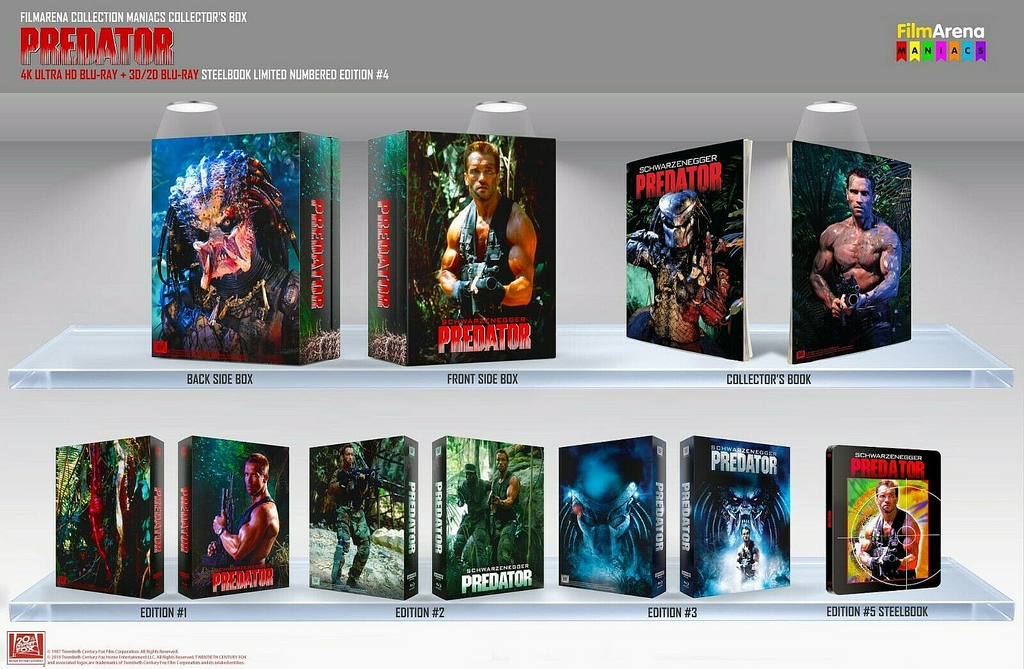 Coffret collector Blu-ray SteelBook 4K+2D+3D Predator, Collection Filmarena n° 158 E4 Maniacs