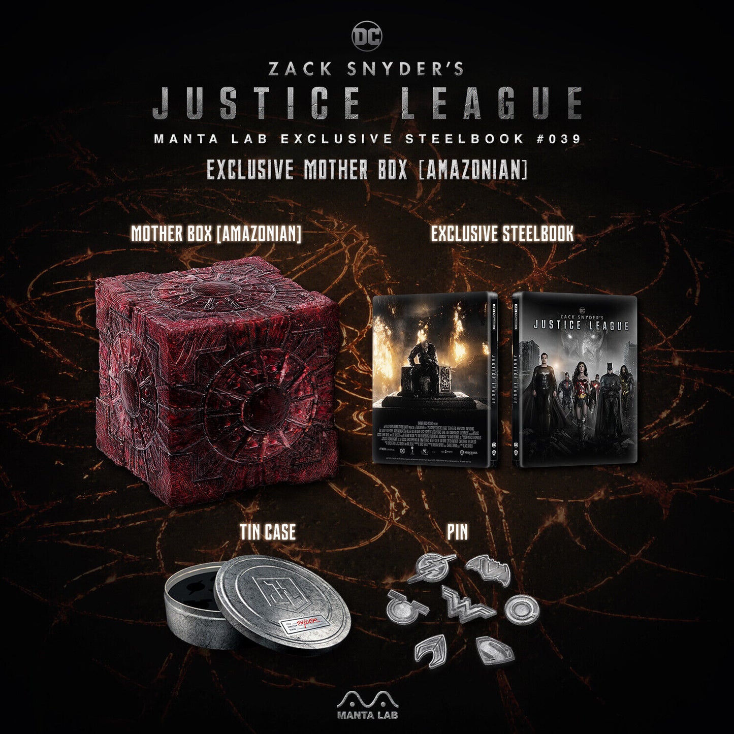 Zack Snyder's Justice League 4K Blu-ray Steelbook Manta Lab Exclusive ME#39 Motherbox Amazonian