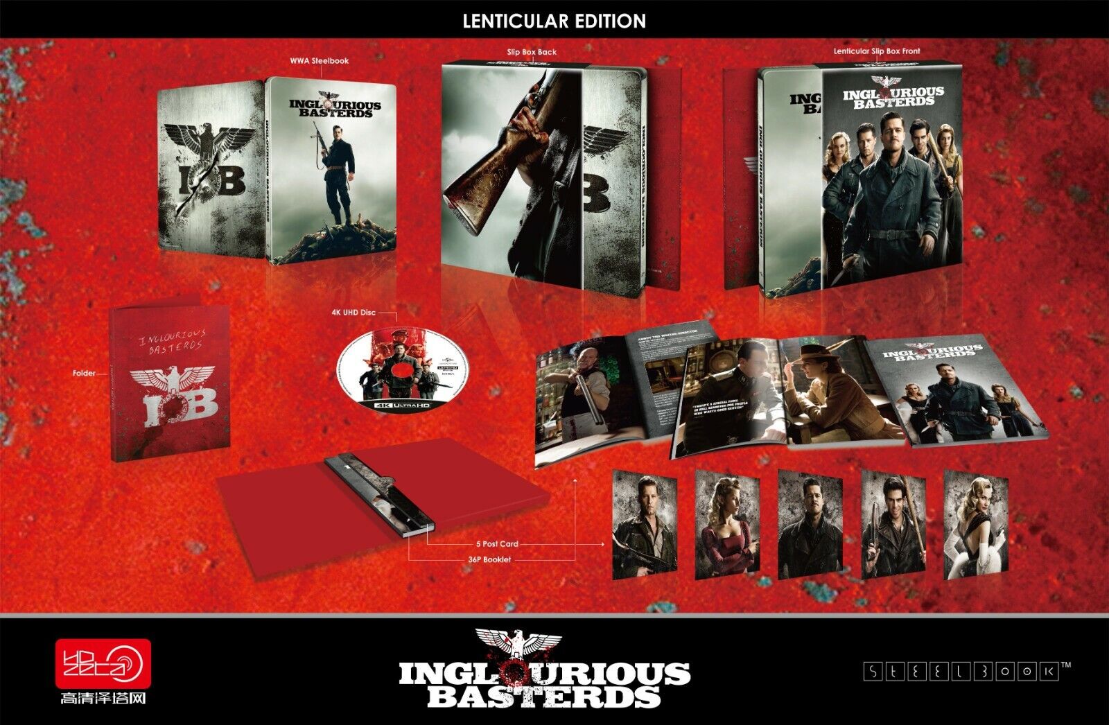 Inglourious Basterds 4K Blu-ray Steelbook, pochette lenticulaire, étiquette argentée HDzeta
