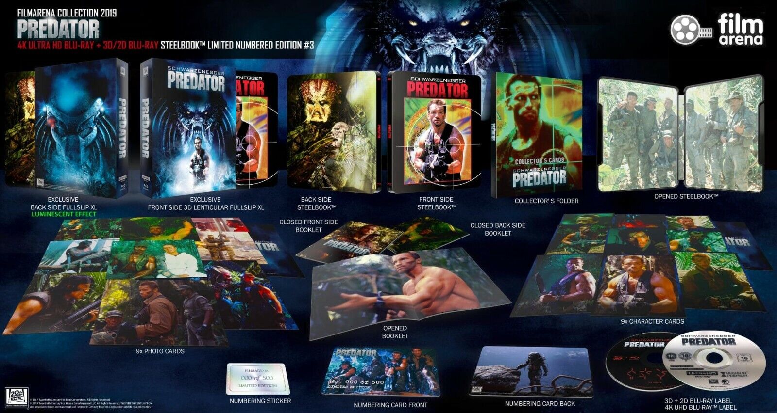 Coffret collector Blu-ray SteelBook 4K+2D+3D Predator, Collection Filmarena n° 158 E4 Maniacs