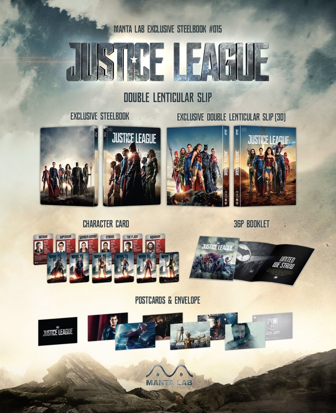 Justice League 3D Blu-ray Steelbook Manta Lab Exclusive ME#15 Double Lenticular Full Slip