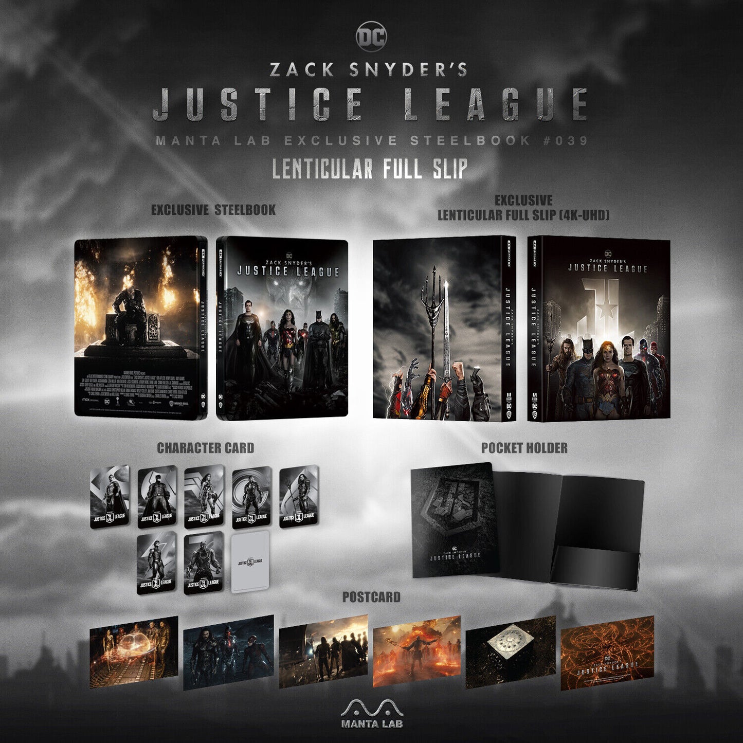 Zack Snyder's Justice League 4K Blu-ray Steelbook Manta Lab Exclusive ME#39 Lenticular Full Slip
