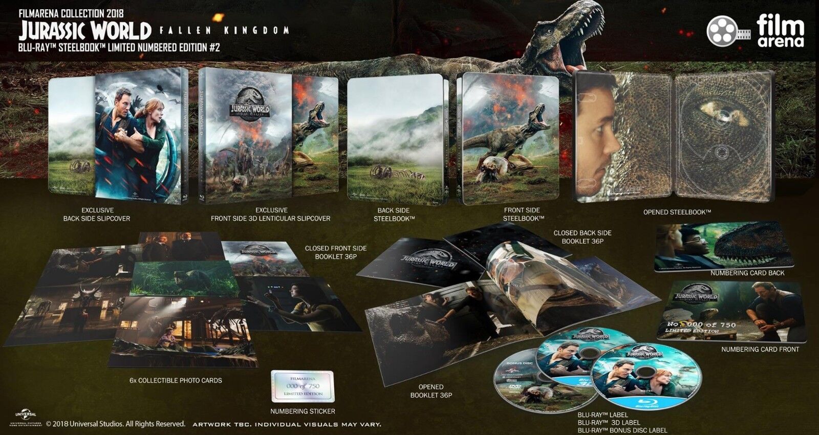 Jurassic World: Fallen Kingdom 3D+2D Blu-ray Steelbook Filmarena Colle