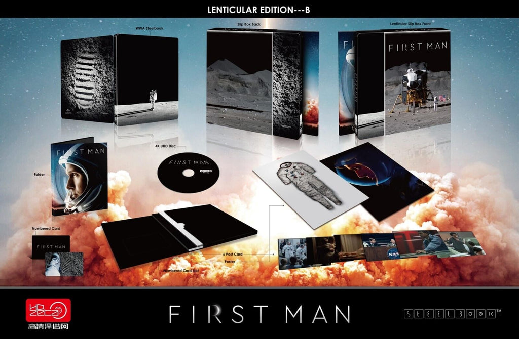 Coffret Steelbook Blu-ray 4K First Man, disponible en un clic, HDZeta, étiquette argent