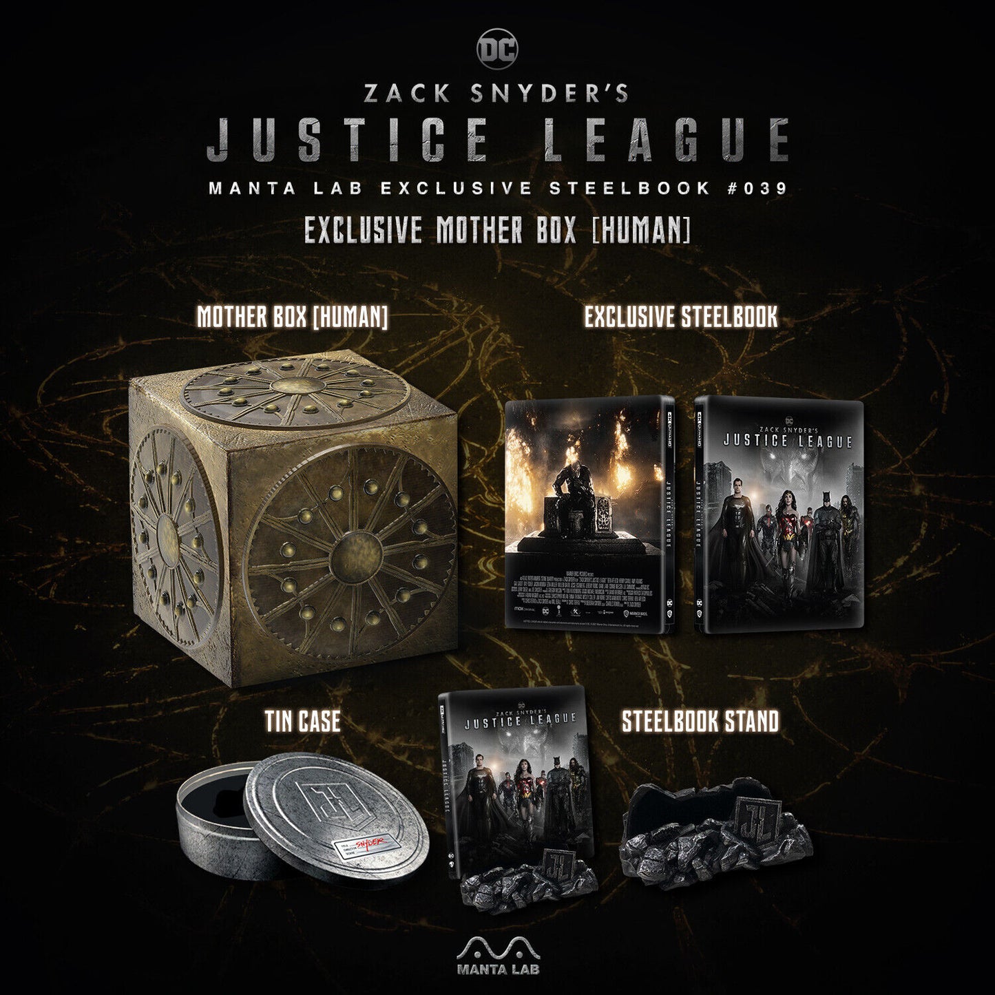 Zack Snyder's Justice League 4K Blu-ray Steelbook Manta Lab Exclusive ME#39 Motherbox Human