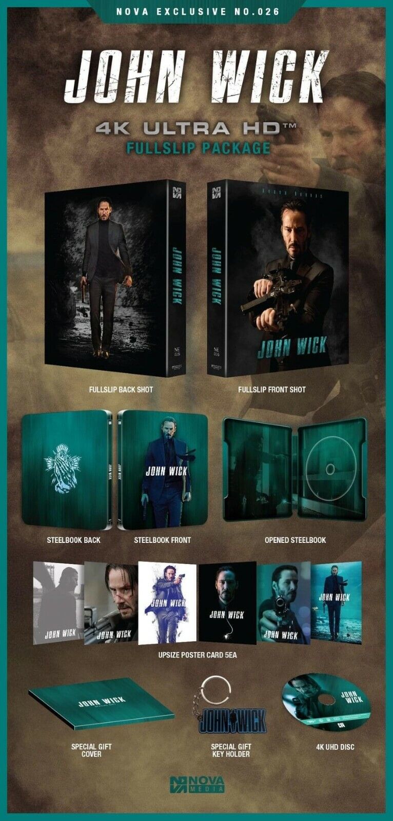 John Wick 4K Blu-ray Steelbook Novamedia Exclusive #26 Full Slip
