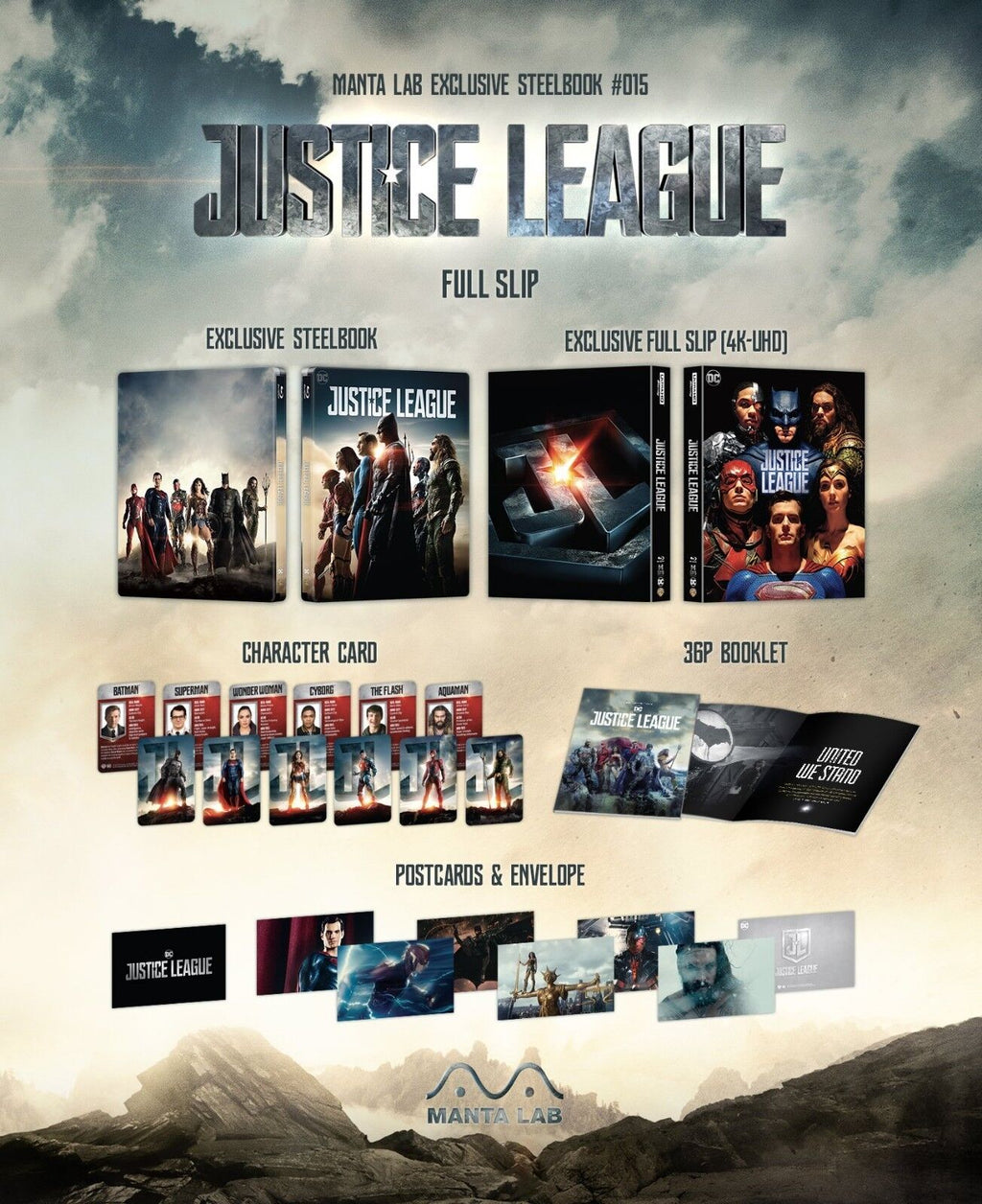 Coffret Steelbook 4K+3D Blu-ray Justice League, édition exclusive Manta Lab ME#15, disponible en un clic *NUMÉRO BAS #007*