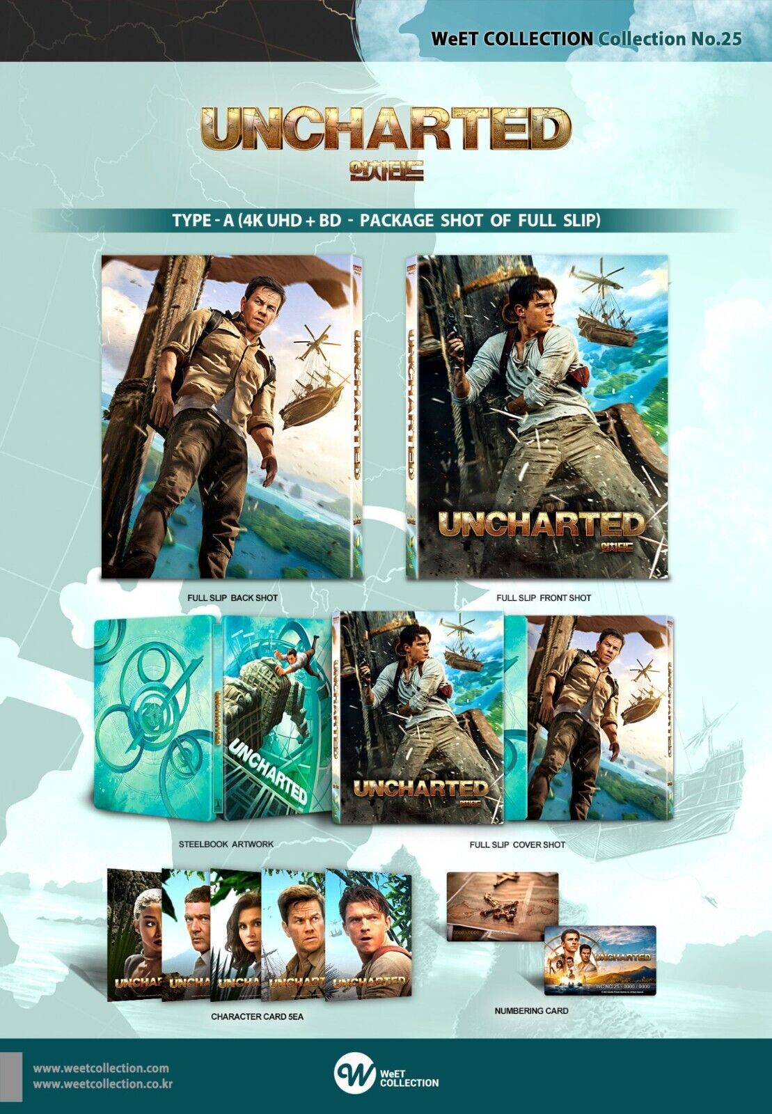 Coffret Steelbook Blu-ray 4K Uncharted WeET Collection n° 25, sous blister.