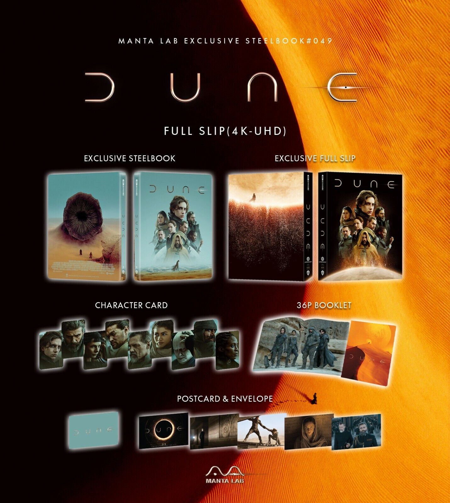Dune 4K Blu-ray Steelbook Collectong Manta Lab Exclusive ME#49 Full Slip