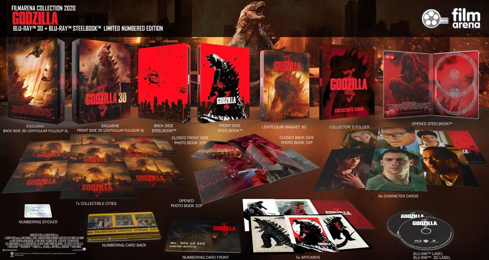 Godzilla (2014) Blu-ray 3D+2D Steelbook Collection Filmarena n° 145 Double Lenticulaire XL Fourreau Intégral