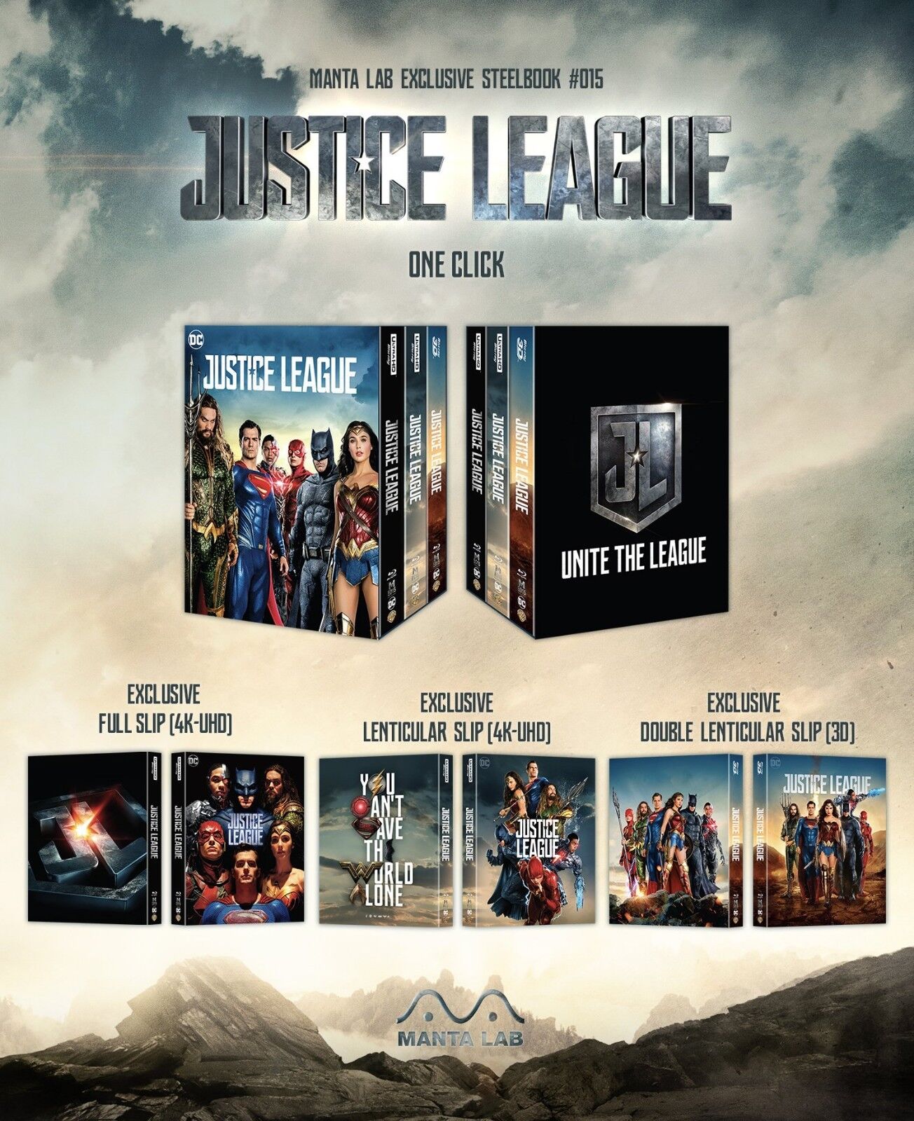 Justice League 4K+3D Blu-ray Steelbook Manta Lab Exclusive ME#15 One Click Box Set *LOW NUMBER #007*