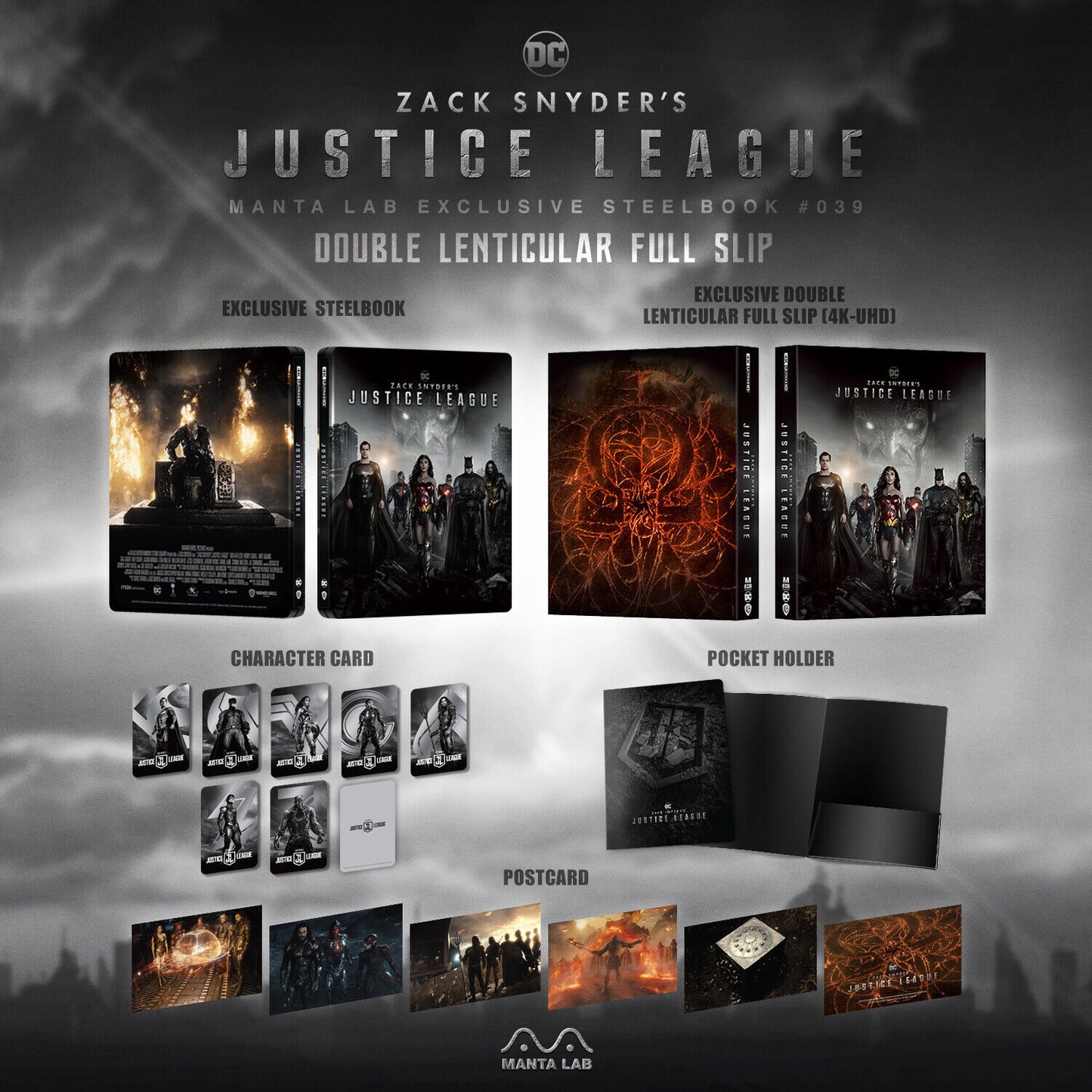 Zack Snyder's Justice League 4K Blu-ray Steelbook Manta Lab Exclusive ME#39 Double Lenticular Full Slip