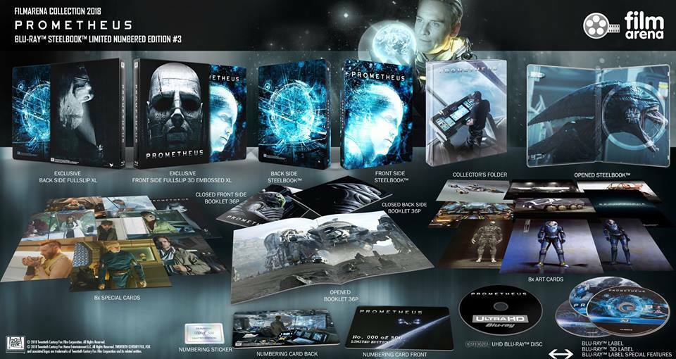 Coffret collector Blu-ray 4K Steelbook de Prometheus, Collection Filmarena n° 103 E4 Maniacs