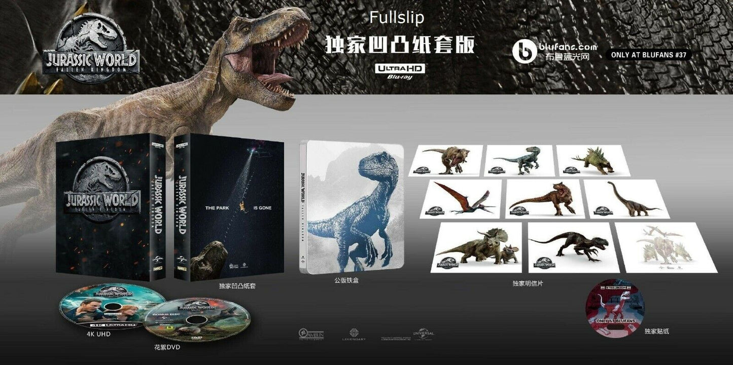 Jurassic World: Fallen Kingdom 4K+3D+2D  Blu-ray Steelbook Blufans OAB #37 One Click Box Set