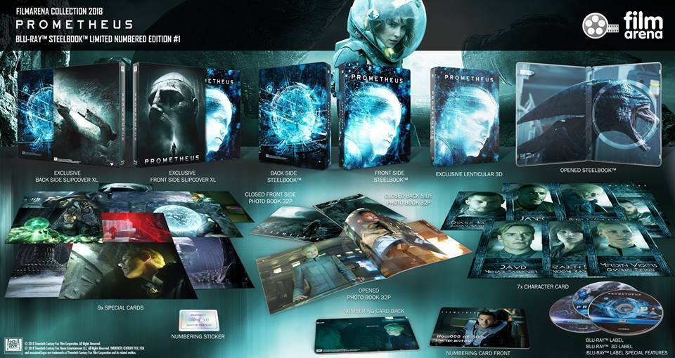 Coffret collector Blu-ray 4K Steelbook de Prometheus, Collection Filmarena n° 103 E4 Maniacs