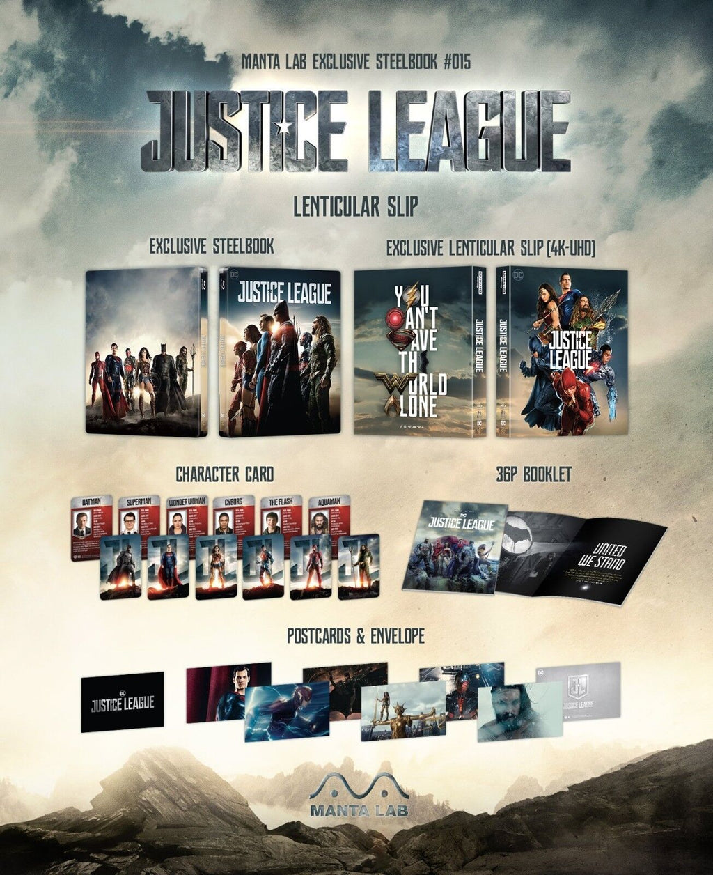 Coffret Steelbook 4K+3D Blu-ray Justice League, édition exclusive Manta Lab ME#15, disponible en un clic *NUMÉRO BAS #007*