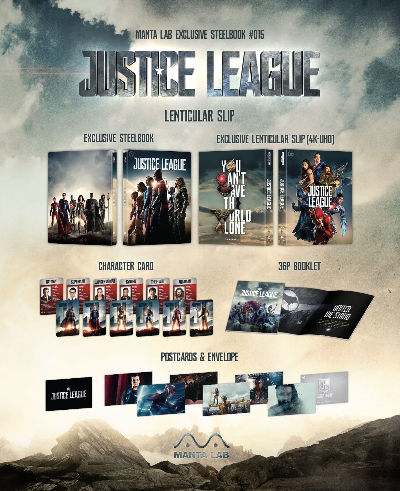 Coffret Steelbook 4K+3D Blu-ray Justice League, édition exclusive Manta Lab ME#15, disponible en un clic *NUMÉRO BAS #007*